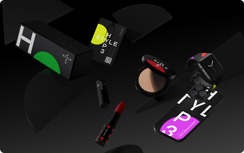 Cosmetics and electronics — compact, lipstick, speaker and phone case printed on the BD Series