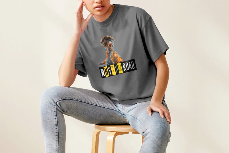 Custom printed T-shirt produced with heat transfer material on a Roland BN2