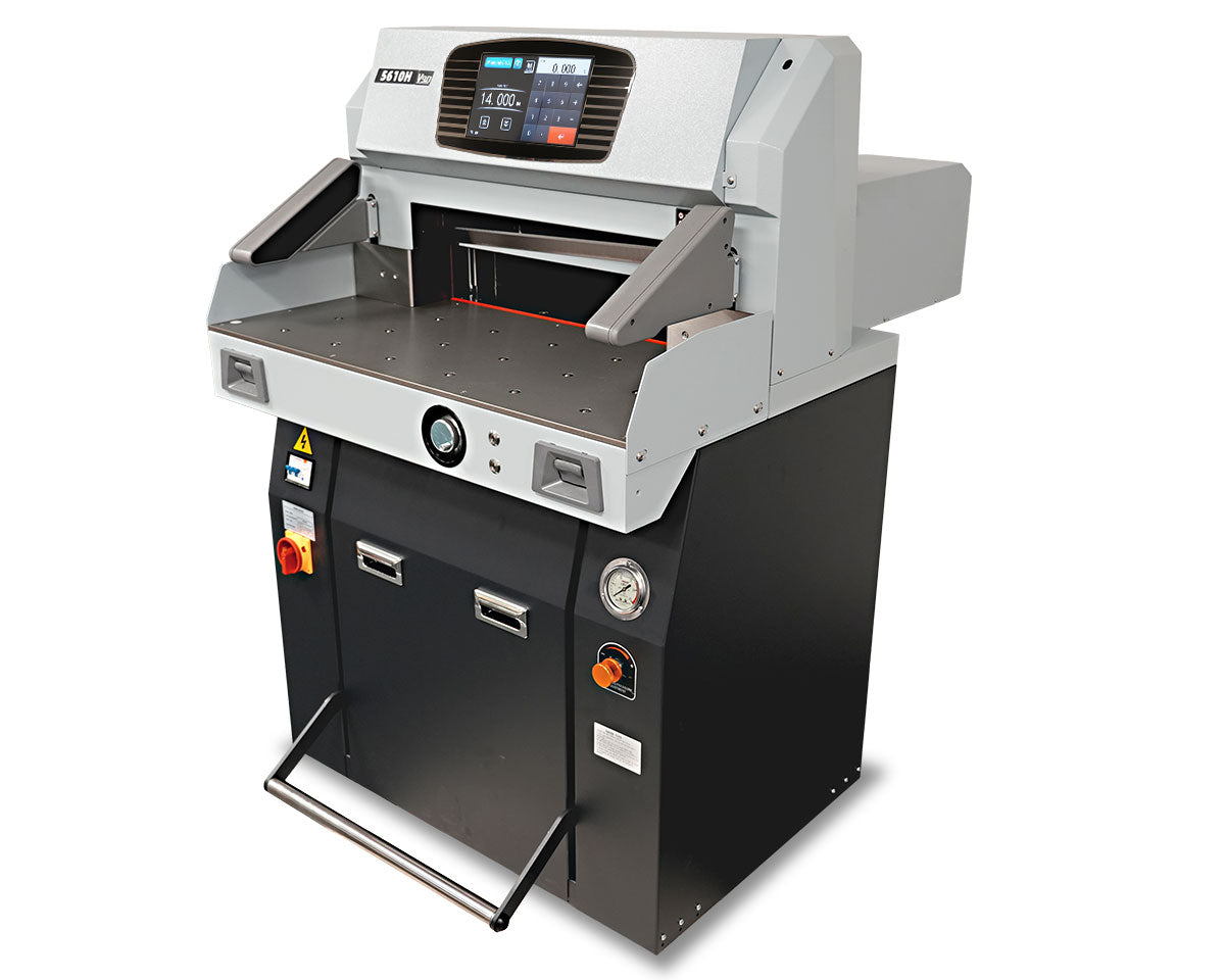 Boway 5610H programmable hydraulic paper cutter, 22 inch, front three-quarter view