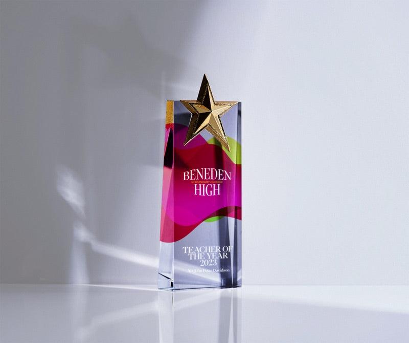 Glass trophy printed on the Roland MO Series