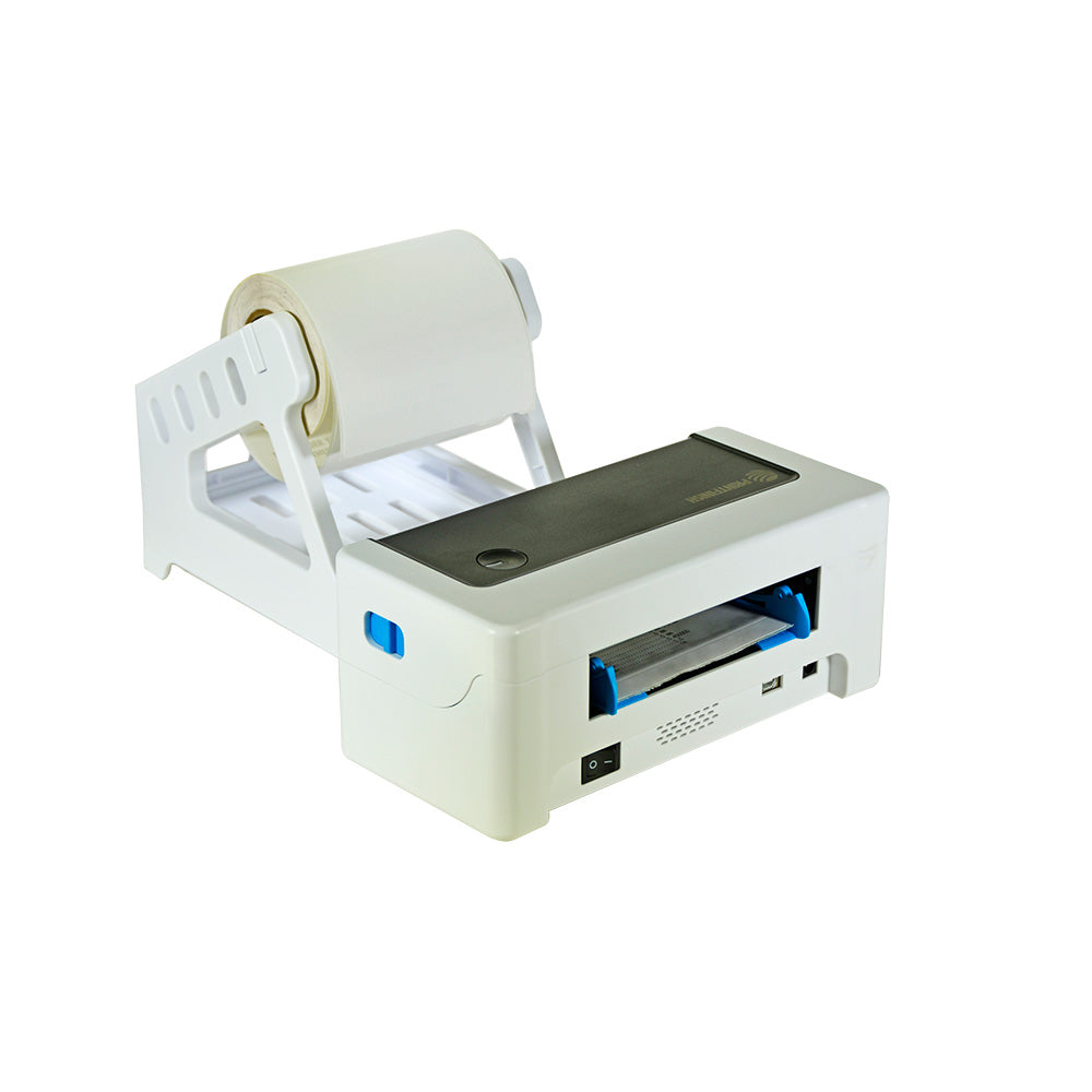 Thermal label printer with the label stand and a roll of labels