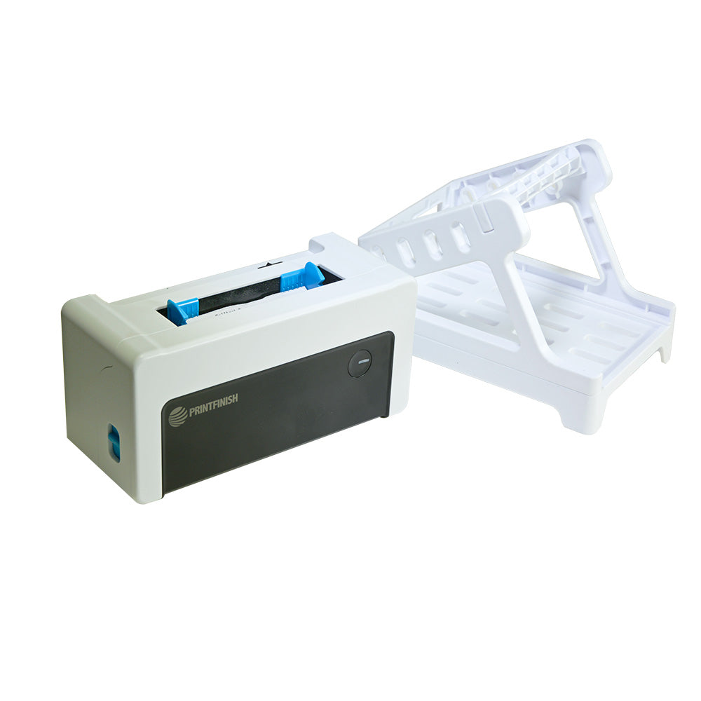 Thermal label printer beside the label stand